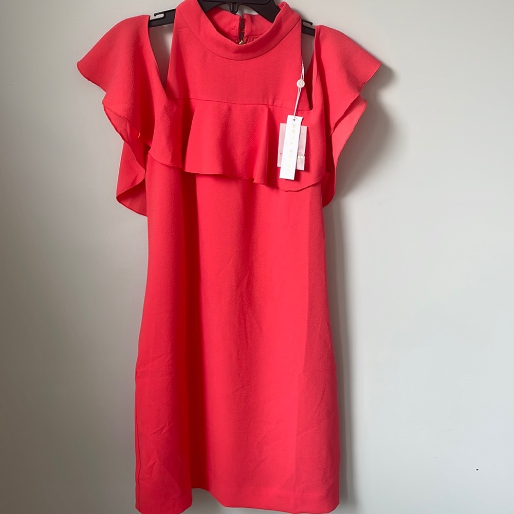 NEW Trina Turk size 2 coral dress.  Cut out shoulders.  Beautiful. Show stopper
